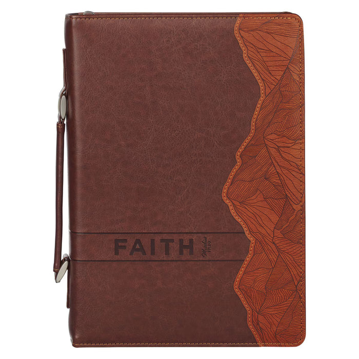 Bible Cover (M) "Faith" Burnt Chestnut Faux Leather