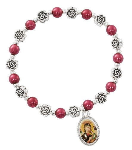 BRACELET - PERPETUAL HELP - 6MM ROSE SHAPED & BURGUNDY