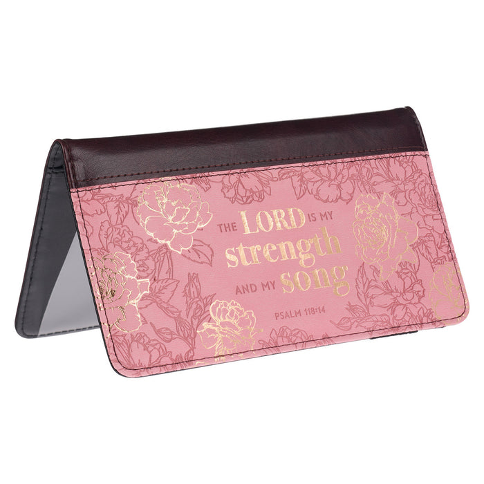 Checkbook Cover "Lord is My Strength & Song" Pink
