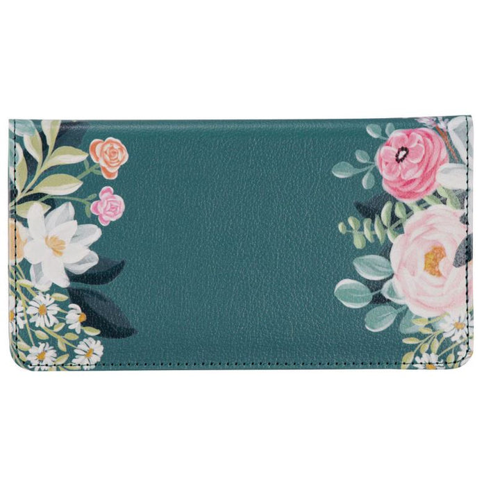 Checkbook Cover "Be Still" Teal with Flowers