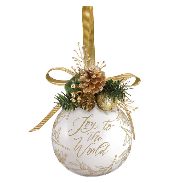 Christmas Ornament "Joy to the World" White Ceramic