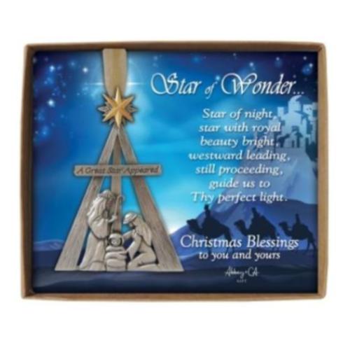 ORNAMENT "A GREAT STAR APPEARED" 3.5" METAL WITH EASEL