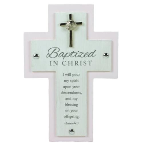 Baptism 7" Wall Cross "Baptized in Christ" Pink