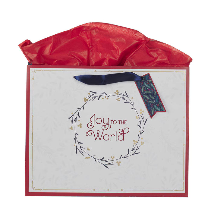 Gift Bag (L) Joy to the World White Wreath