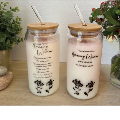 AMAZING WOMAN CLEAR GLASS TUMBLER 20 OZ