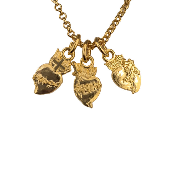 Three Hearts J.M.J Gold over Sterling on 18" Chain