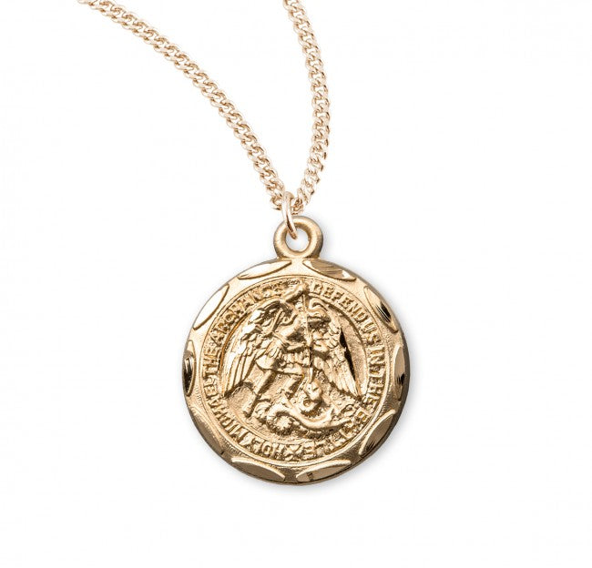 ST MICHAEL  - GOLD OVER SS SCALLOPED EDGE  - 18" CHAIN