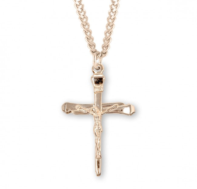 CRUCIFIX 1.4" NAILS 16KT GOLD OVER STERLING ON 24" CHAIN