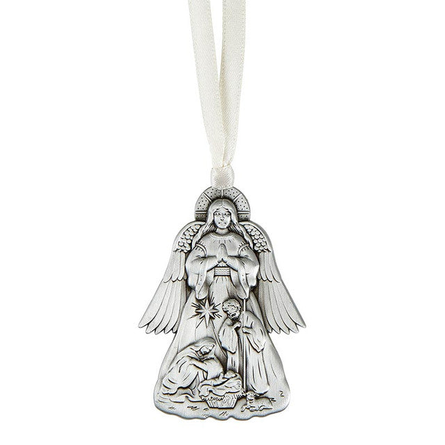 Ornament Angel with Nativity Scene Metal