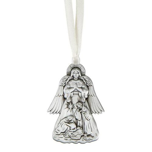 Ornament Angel with Nativity Scene Metal