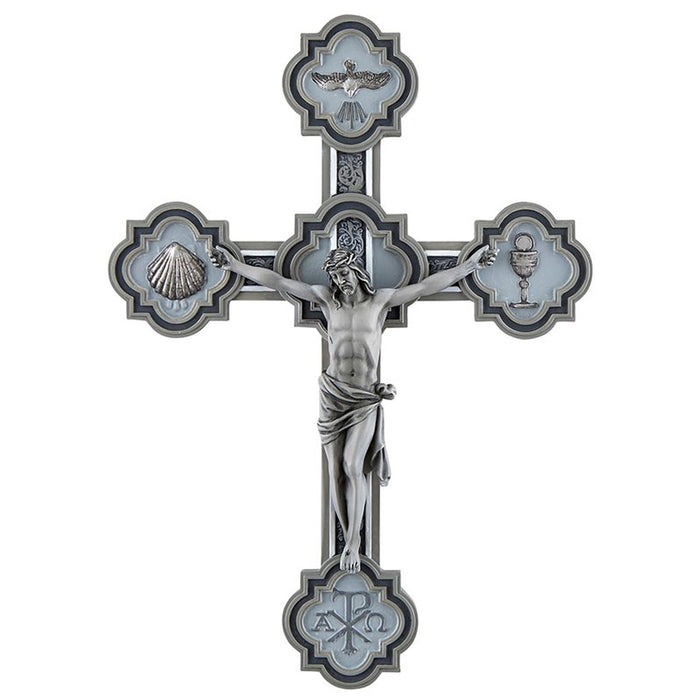RCIA WALL CRUCIFIX 8" RESIN WITH BLUE ACCENTS