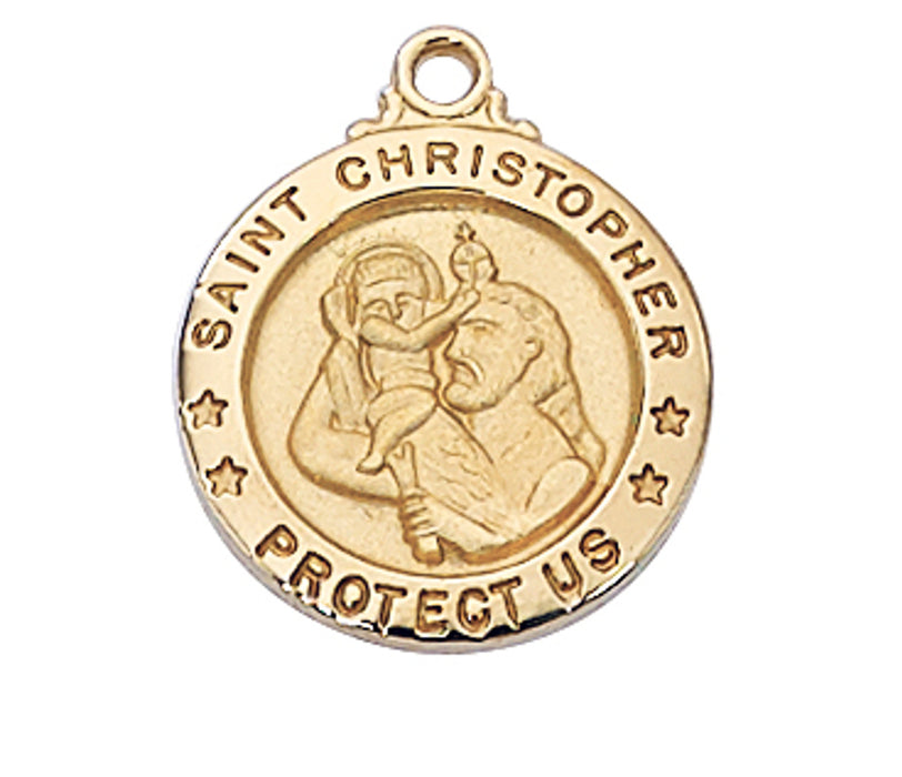 ST CHRISTOPHER GOLD OVER STERLING SILVER ROUND ON 18" CHAIN