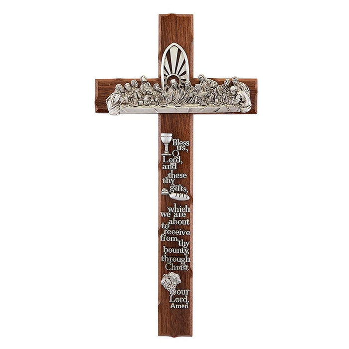 Wall Cross 12" Walnut with Last Supper in Pewter