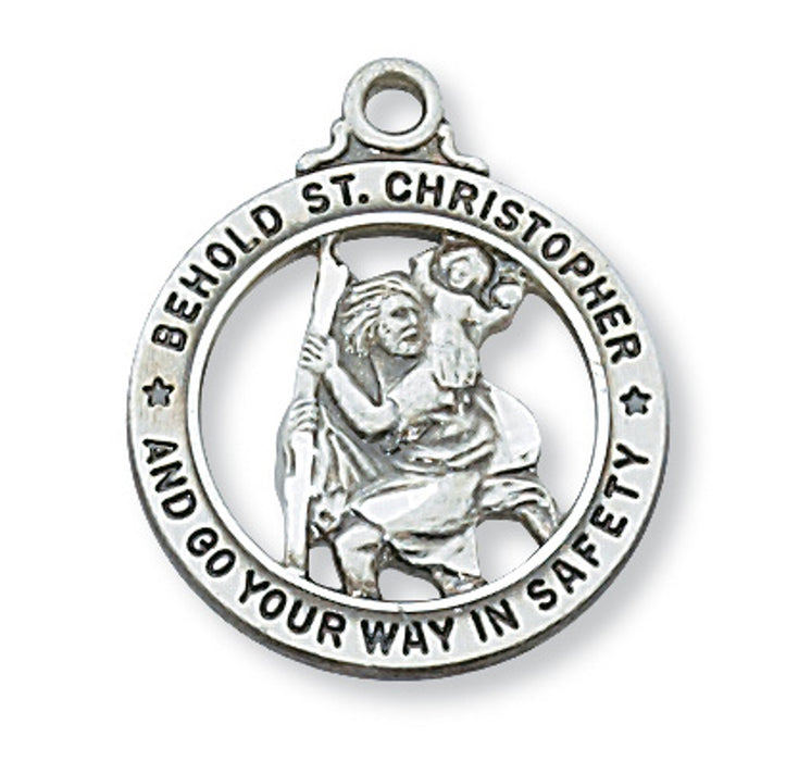 ST CHRISTOPHER - SS .75" - OPEN FRAME ROUND - 20" CHAIN
