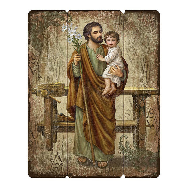 St Joseph and Child Wood Pallet Wall Plaque