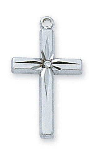 CROSS - STERLING SILVER - CUBIC ZIRCONIA IN CENTER - 18" CHAIN