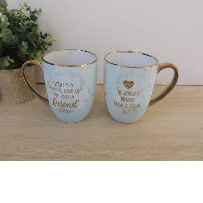 MUG FRIEND BLUE MARBLE WITH GOLD HANDLE 18 OZ