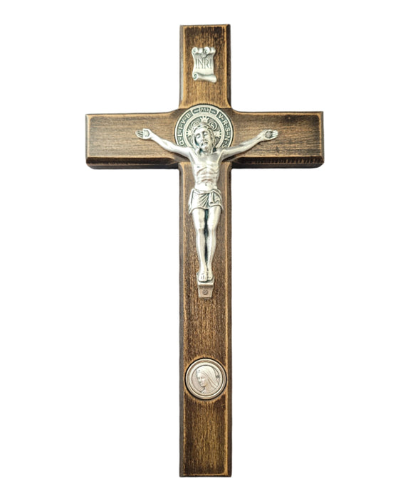 St Benedict Wall Crucifix From Medjugorje Dark Brown Wood