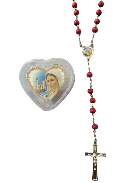 Rosary From Medjugorje Rose Scented Beads and Heart Box