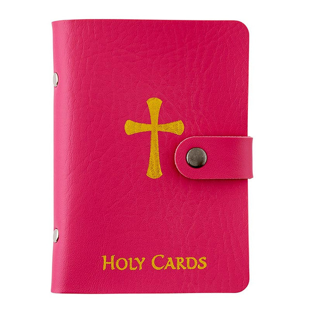 HOLY CARD HOLDER - PINK IMITATION LEATHER - HOLDS 40 CARDS
