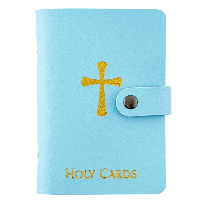 HOLY CARD HOLDER - LIGHT BLUE IMITATION LEATHER - HOLDS 40 CARDS