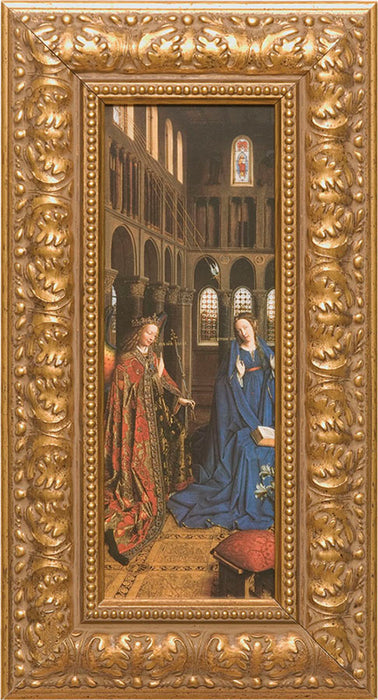 Annunciation by Van Eyck Framed Art 6" x 16"