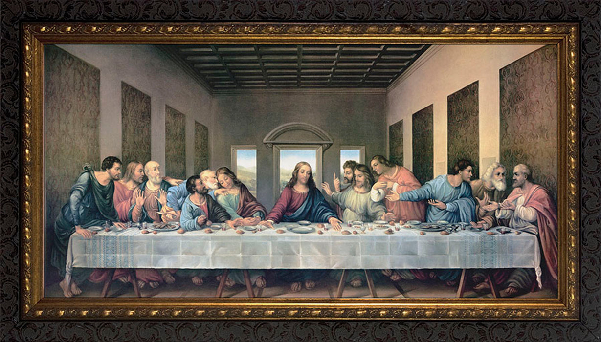 Last Supper by Da Vinci Restored 8" x 16" Ornate Dark Framed Art