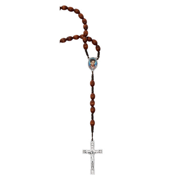 St Carlo Acutis Oval Brown Wood Rosary