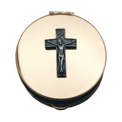 PYX - CRUCIFIX - HOLDS 12-15 HOSTS - POLISHED BRASS