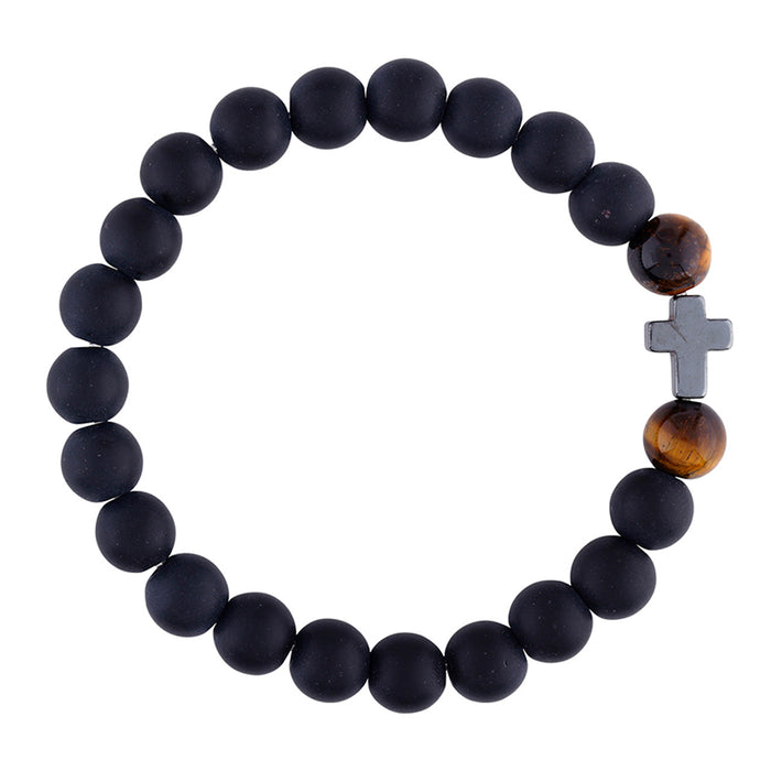 Men's Hematite Cross and Tiger Eye Bracelet