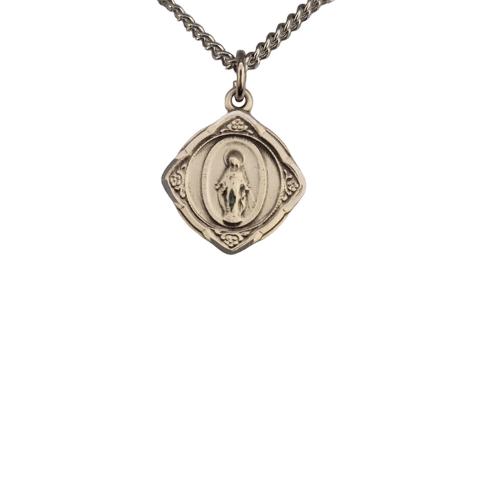 Miraculous Medal with Flower Edges on 18" Chain