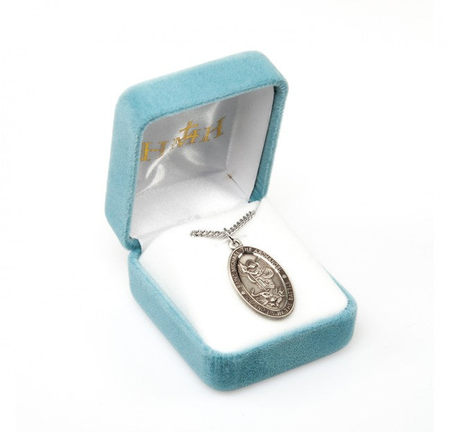 St Michael Medal Sterling Silver Oval on 24" Chain