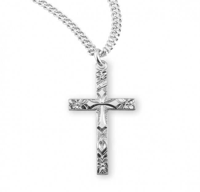Cross Sterling Silver Flower Tipped 18" chain