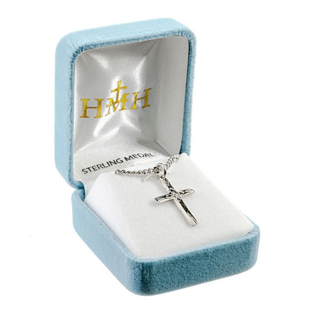 CROSS 0.9" FLOWER CENTER STERLING SILVER ON 18" CHAIN