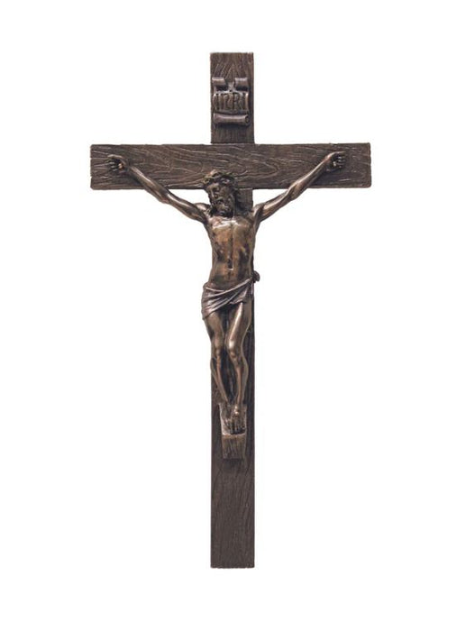 Crucifix in 10" lightly hand-painted cold cast bronze
