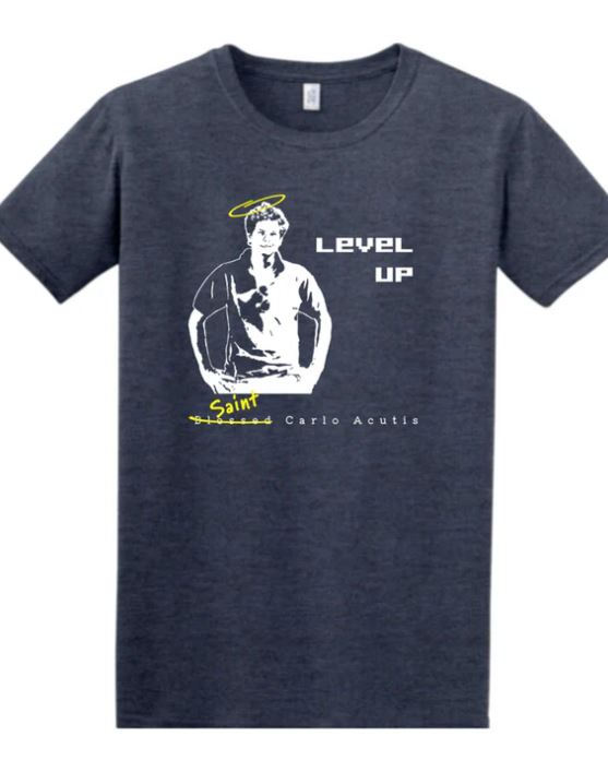 Adult T-Shirt "Level Up" St Carlo Acutis Medium Heather Navy