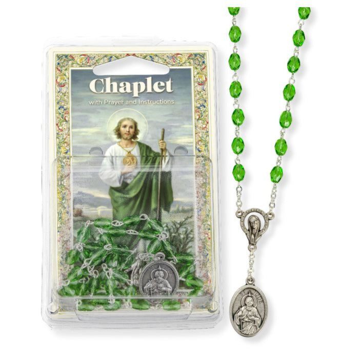ST JUDE - DELUXE CHAPLET - GREEN GLASS BEADS