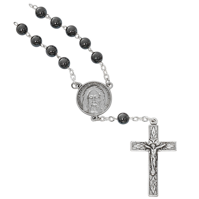 AUTO ROSARY HOLY FACE HEMATITE BEADS