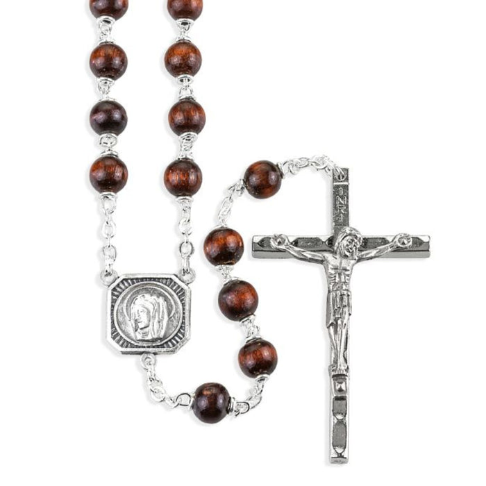 Rosary 7mm Round Maroon Boxwood Bead Lock-Link Construction