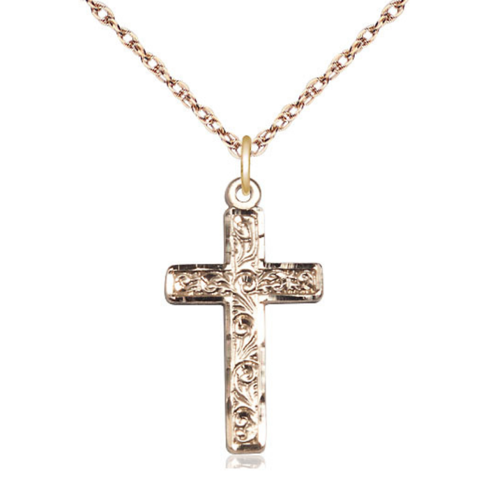 Cross with Swirl Design 14kt Gold Filed on 18" Chain