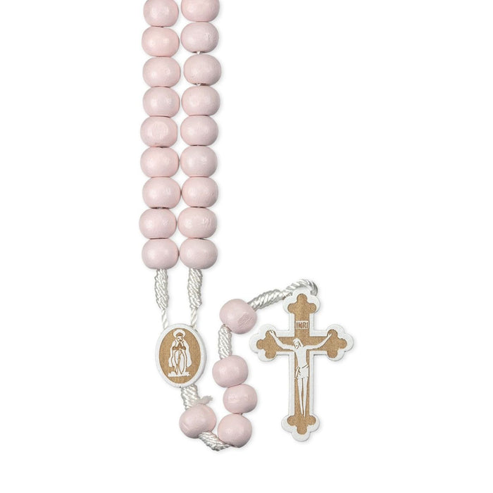 Rosary Pink Wood Bead Corded