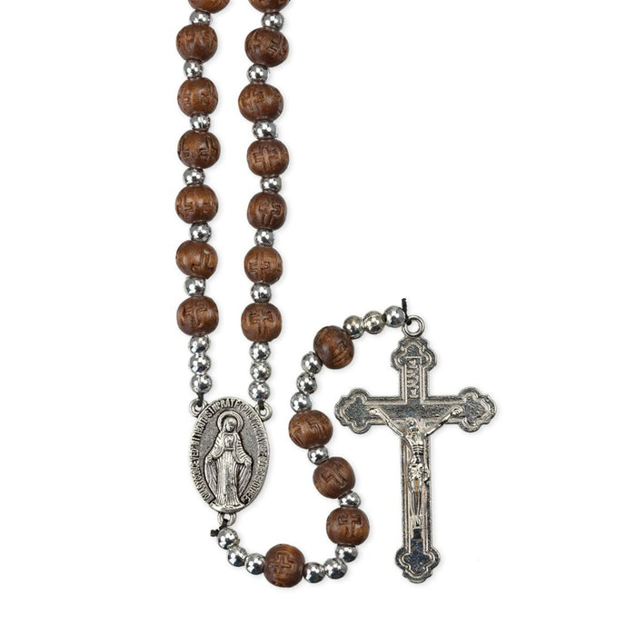 Rosary Dark Brown Wood Carved Bead