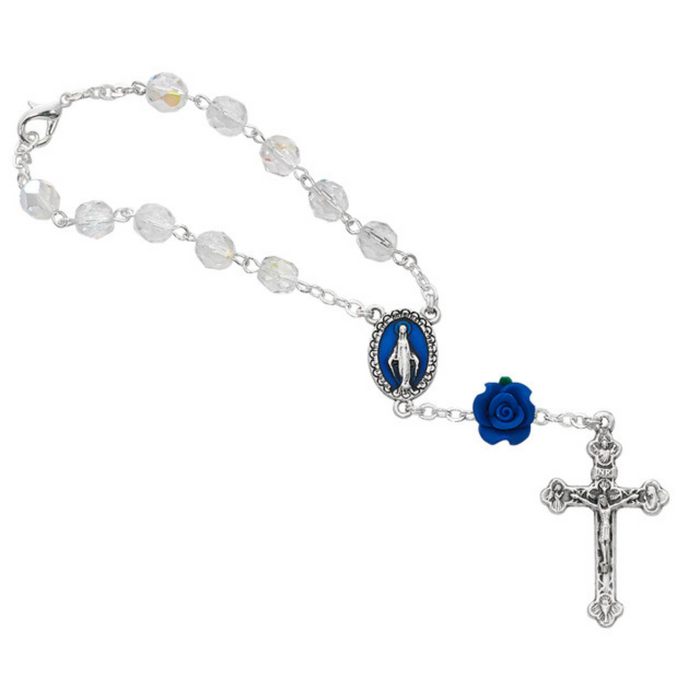 AUTO ROSARY - CRYSTAL - BLUE ROSE