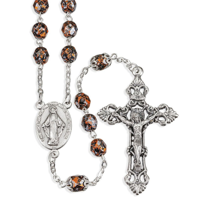 ROSARY - 7MM GLASS FIRE POLISHED COPPER BEADS