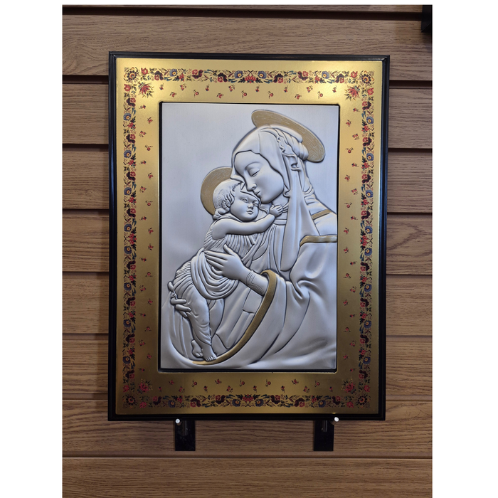 ICON - MADONNA & CHILD - STERLING AND GOLD FRAME 13X17