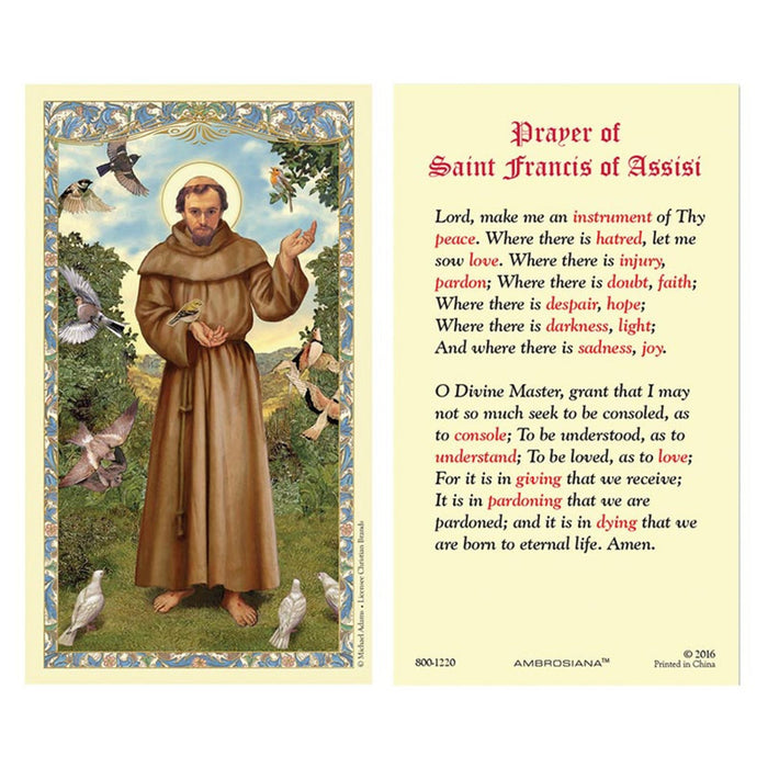 ST. FRANCIS PRAYER FOR PEACE HOLY CARD