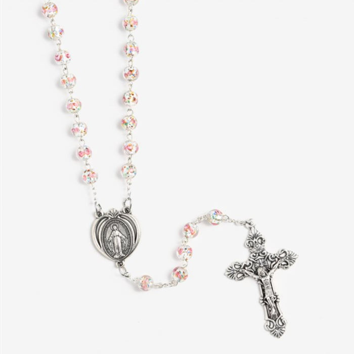 ROSARY - CRYSTAL LAMPWORK BEADS WITH PINK