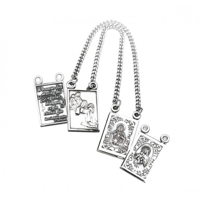 SCAPULAR - SS MIRACULOUS & SCAPULAR - RHODIUM CHAIN