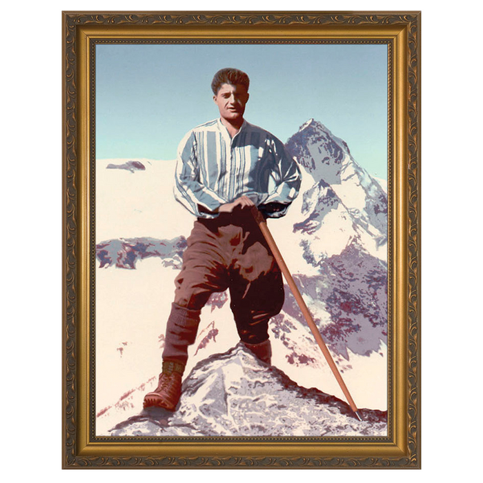 St Pier Giorgio Frassati on a Mountain Framed Art 8 X 10