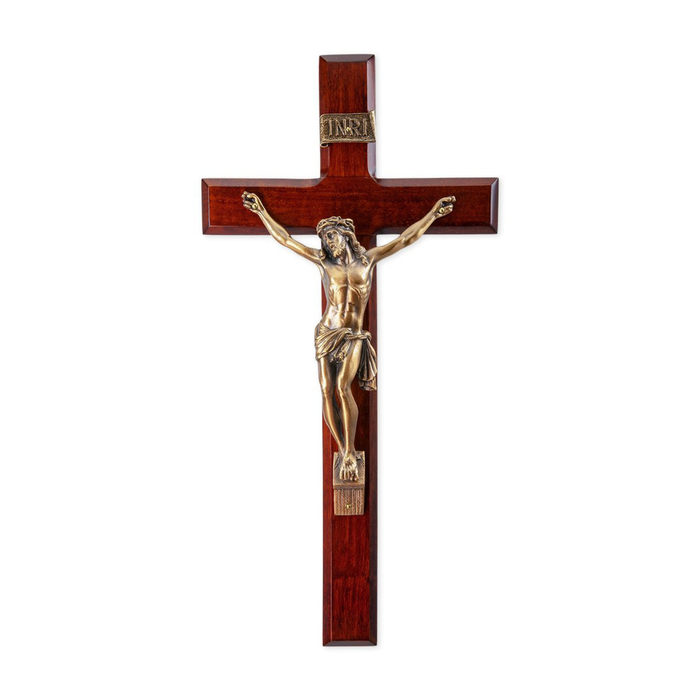 Wall Crucifix 13" Cherry with Museum Gold Finish Corpus